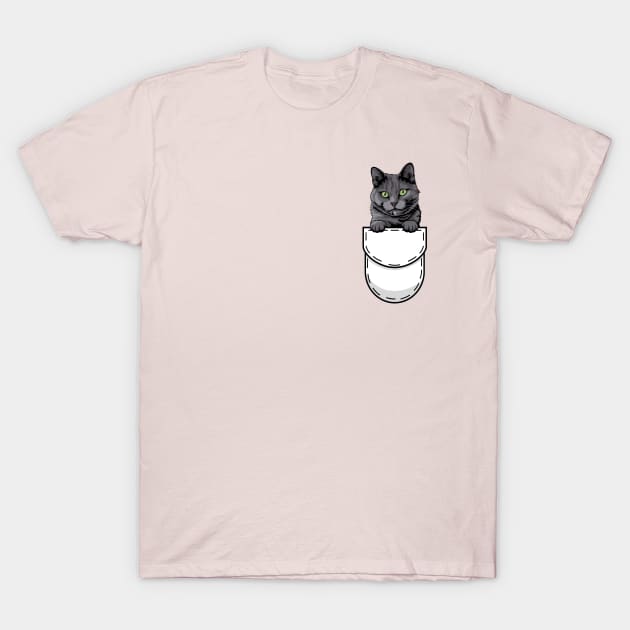 Funny Russian Blue Pocket Cat T-Shirt by Pet My Dog